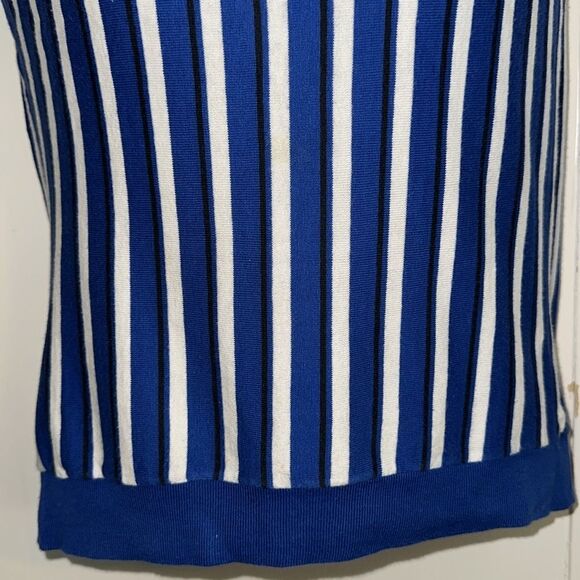 Vintage 60s Jantzen Navy & White Vertical Striped Sleeveless Top with Ribbed Hem - Picture 3 of 7
